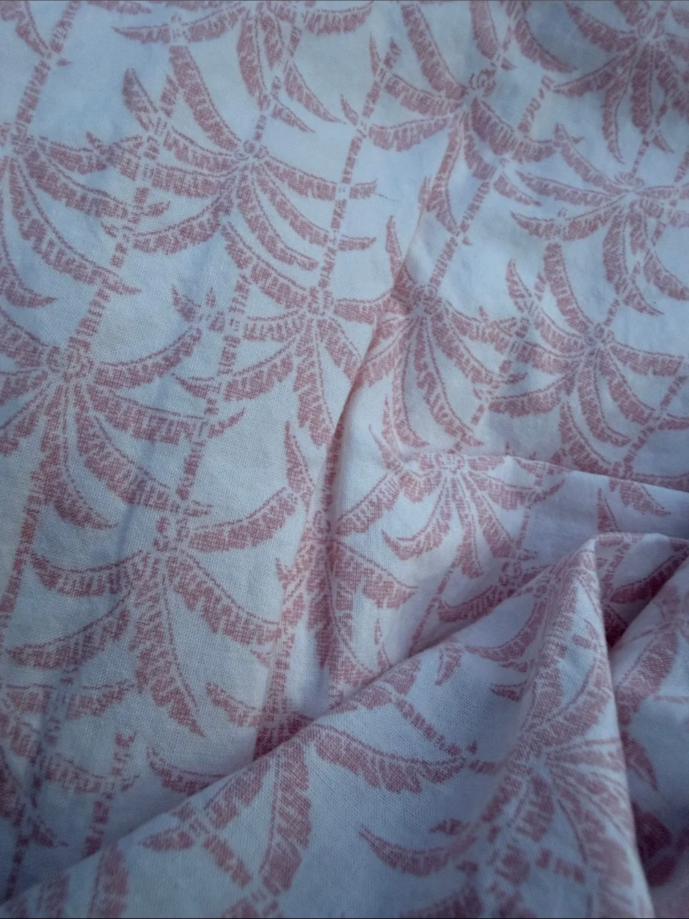 Tommy Bahama Home White and Pink Cotton king flat sheet with Subtle Palm Pattern